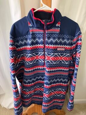 Vineyard Vines Navy & Red Fair Isle Quarter-Zip Fleece